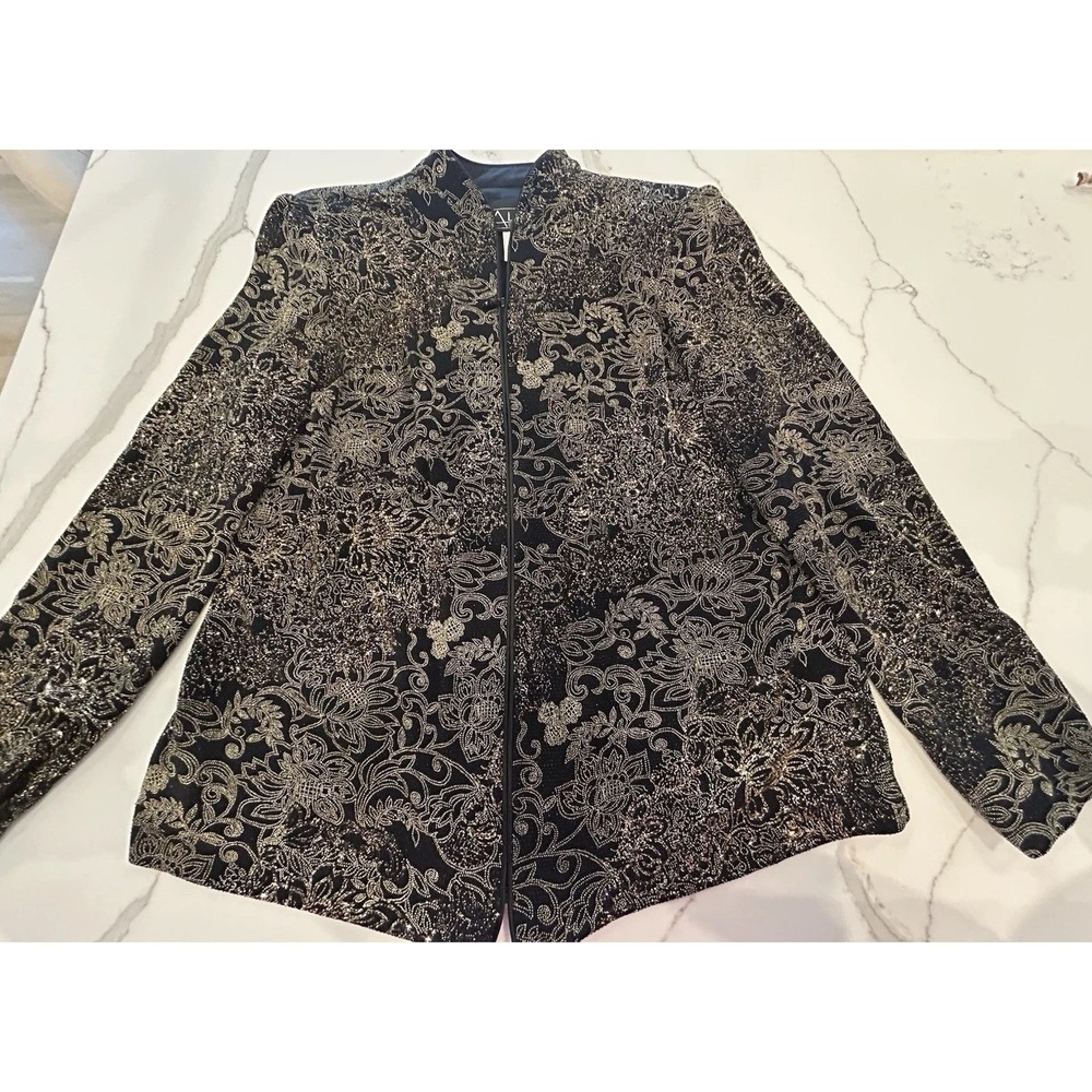 Alex Evenings 2 Pc Black Top & Jacket Gold Sparkly Black Spec Occasion